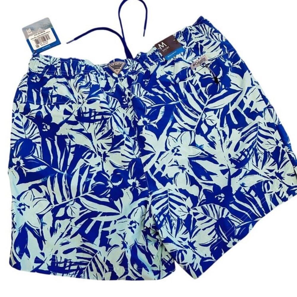 Columbia PFG Super Clearwater Shorts Medium Blue Tropical Print NWT 5" Inseam - Picture 3 of 8
